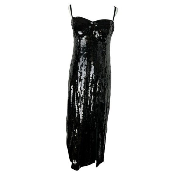 J.Crew Collection Dresses & Skirts - J.Crew Collection Black Sequin Midi Dress Size 6 Spaghetti Straps Side Slit Eleg